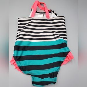 *Size 5T* 1 Piece Bathing Suit* Criss Cross Straps* Horizontal Stripes*